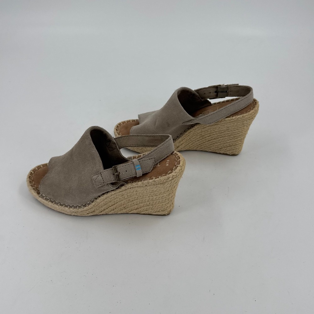 TOMS Monica Wedge Slingback Sandals Womens Size 7.5 Gray Peep Toe Buckle Strap
